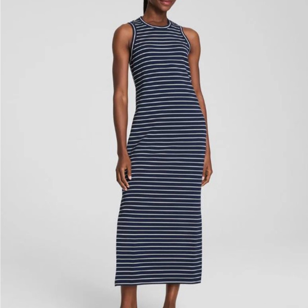 SPANX Navy and White Striped Maxi Dress NWT XS